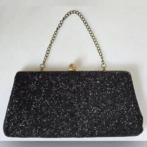 Beautiful Vintage Sparkly Black Glitter Clutch Purse Wristlet